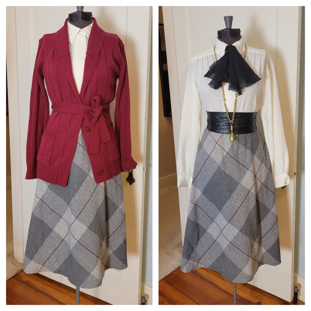 70s 80s Vintage Plaid Skirt